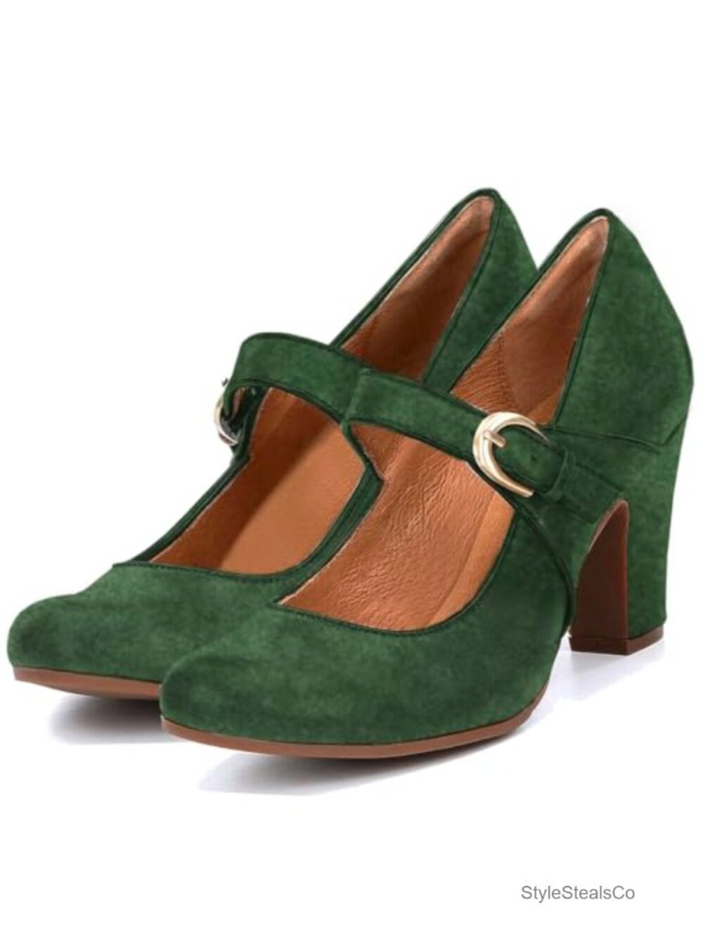 Vintage Chunky Heel Mary Jane Pumps Suede Kitten Heel